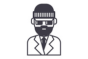beard man in suite vector line icon, sign, illustration on background, editable strokes
