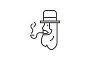 leprechaun with smoke pipe vector line icon, sign, illustration on background, editable strokes