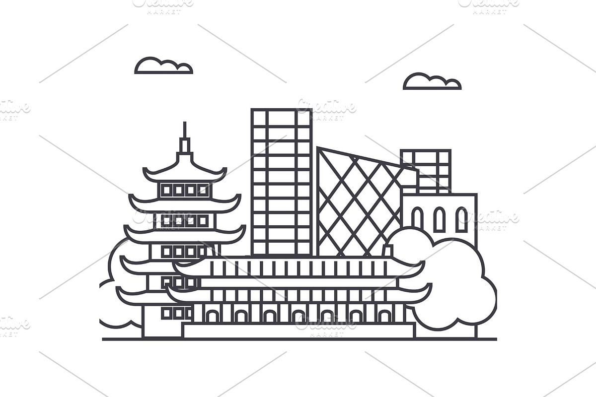 beijing, china vector line icon, sign, illustration on background, editable strokes in Illustrations - product preview 8