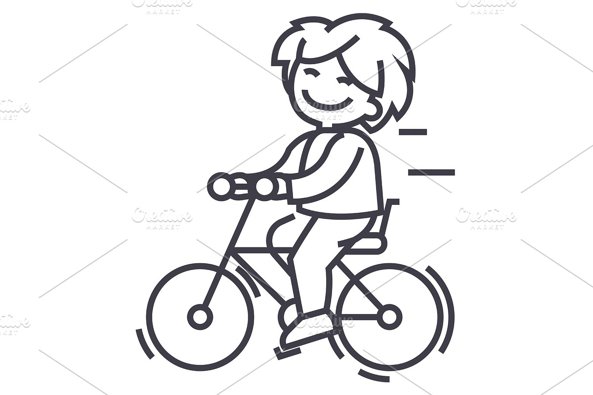 bicycle, riding boy vector line icon, sign, illustration on background, editable strokes in Illustrations - product preview 8
