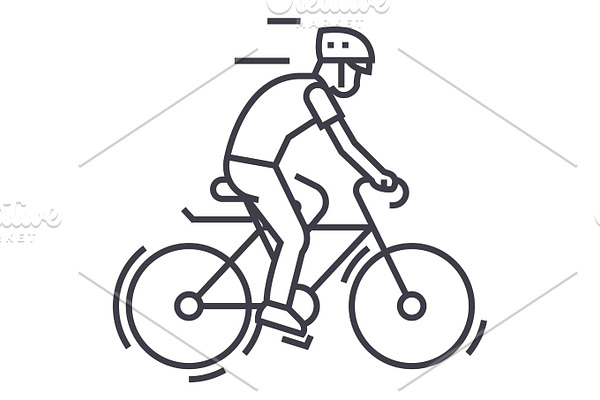 bicycling,bycicle man vector line icon, sign, illustration on background, editable strokes