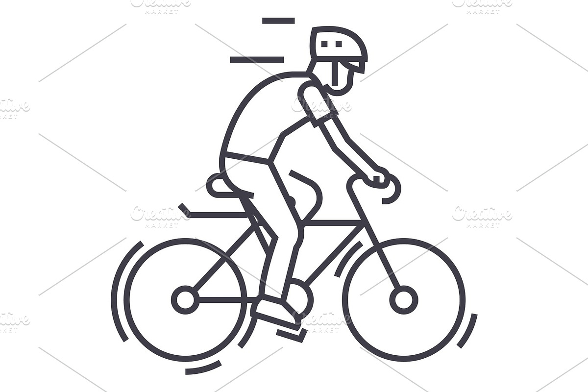bicycling,bycicle man vector line icon, sign, illustration on background, editable strokes in Illustrations - product preview 8