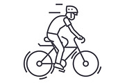 bicycling,bycicle man vector line icon, sign, illustration on background, editable strokes