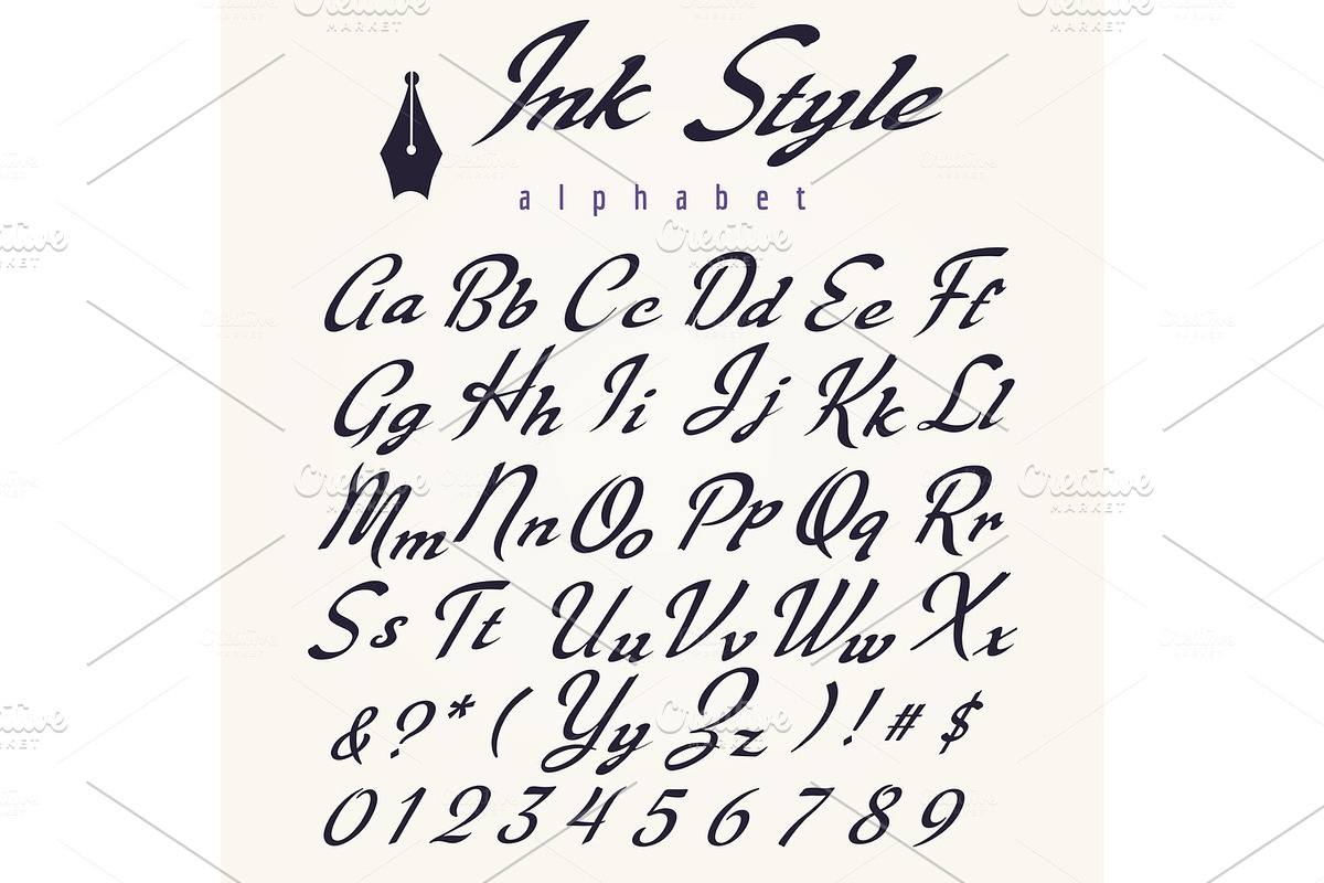 Ink style alphabet, retro script letters in Illustrations - product preview 8
