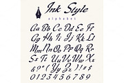 Ink style alphabet, retro script letters
