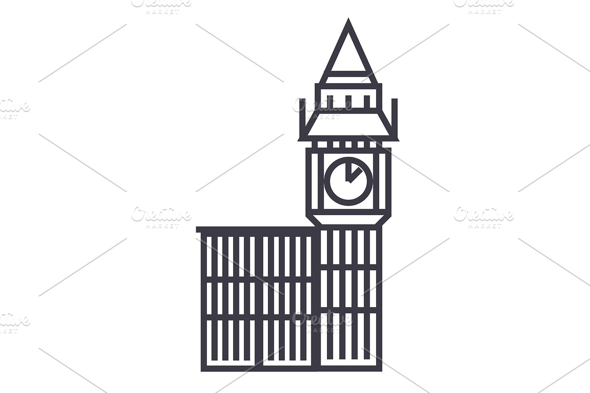 big ben london vector line icon, sign, illustration on background, editable strokes in Illustrations - product preview 8