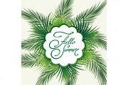 Palm leaves hello summer emblem