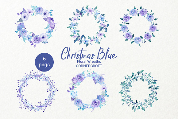 Christmas Blue Watercolor Clipart in Illustrations - product preview 2