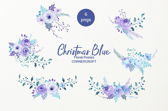 Christmas Blue Watercolor Clipart in Illustrations - product preview 3