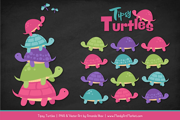 Crayon Box Girl Turtle Stack Clipart in Illustrations - product preview 1