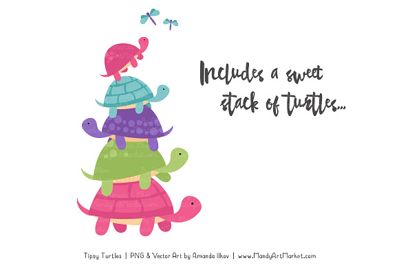 Crayon Box Girl Turtle Stack Clipart in Illustrations - product preview 2