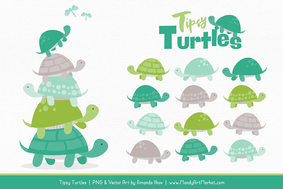 Emerald Isle Turtle Stack Clipart in Illustrations - product preview 8