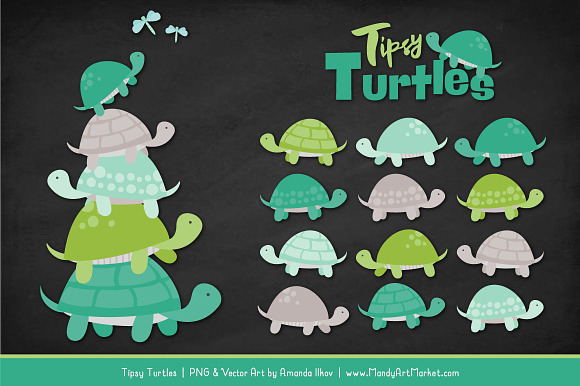 Emerald Isle Turtle Stack Clipart in Illustrations - product preview 1