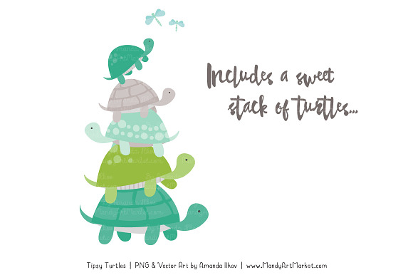 Emerald Isle Turtle Stack Clipart in Illustrations - product preview 2