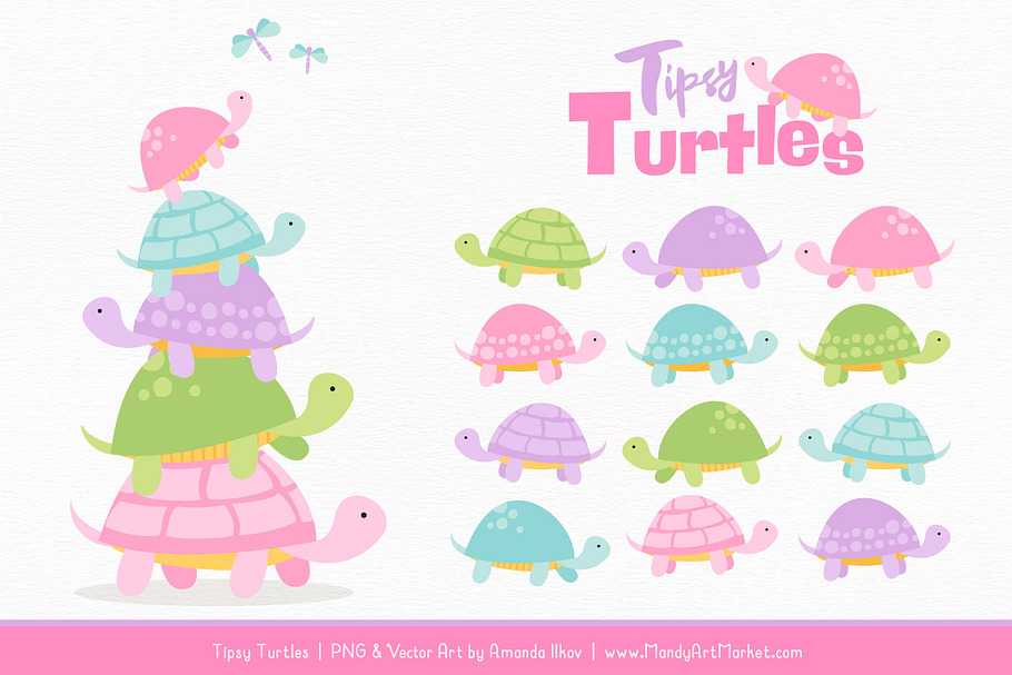 Fresh Girl Turtle Stack Clipart in Illustrations - product preview 8