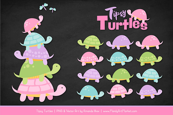 Fresh Girl Turtle Stack Clipart in Illustrations - product preview 1