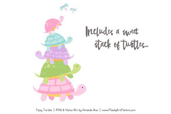Fresh Girl Turtle Stack Clipart in Illustrations - product preview 2