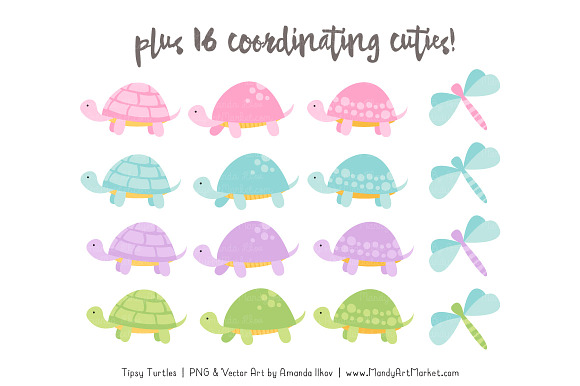 Fresh Girl Turtle Stack Clipart in Illustrations - product preview 3