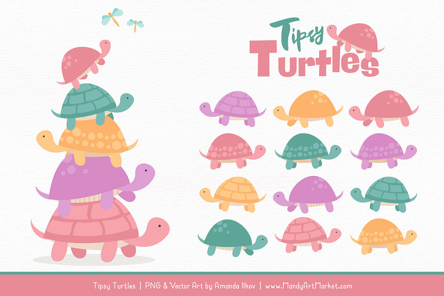 Garden Party Turtle Stack Clipart in Illustrations - product preview 8