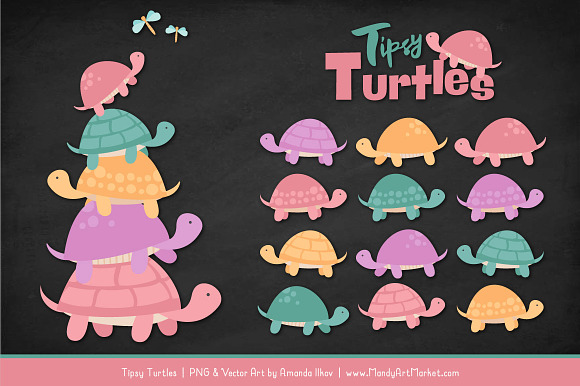 Garden Party Turtle Stack Clipart in Illustrations - product preview 1