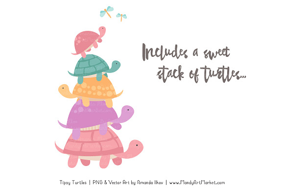 Garden Party Turtle Stack Clipart in Illustrations - product preview 2