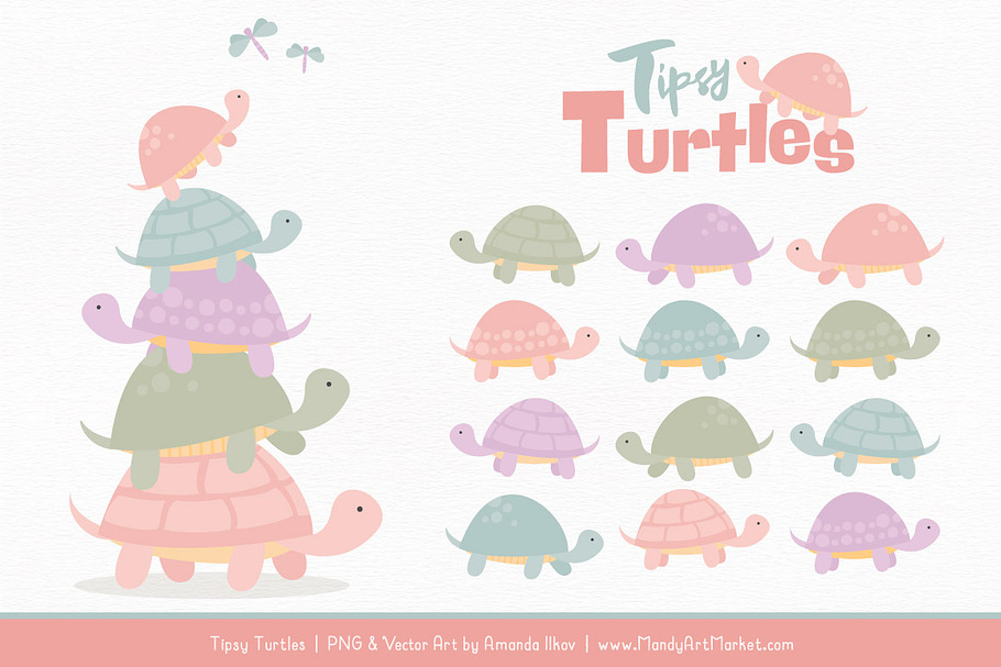 Grandmas Garden Turtle Stack Clipart in Illustrations - product preview 8
