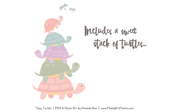 Grandmas Garden Turtle Stack Clipart in Illustrations - product preview 2