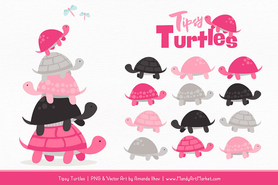 Hot Pink Turtle Stack Clipart in Illustrations - product preview 8