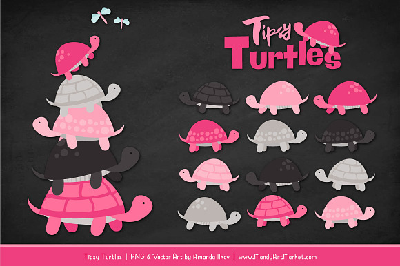 Hot Pink Turtle Stack Clipart in Illustrations - product preview 1