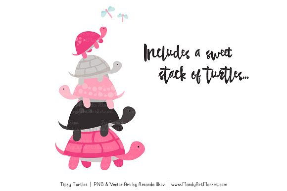 Hot Pink Turtle Stack Clipart in Illustrations - product preview 2