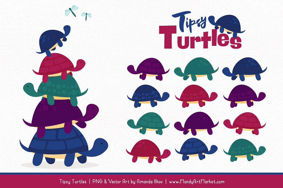 Jewel Turtle Stack Clipart in Illustrations - product preview 8
