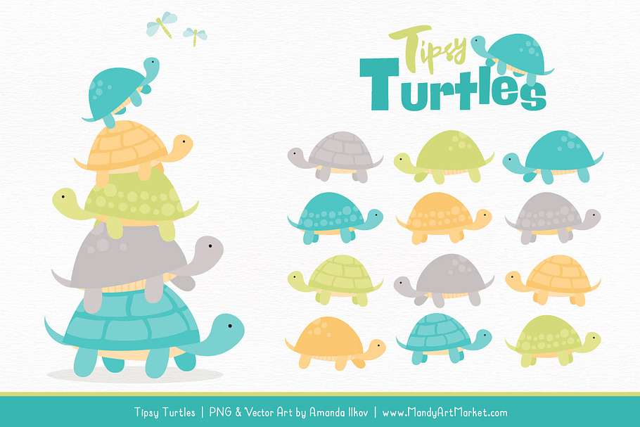 Land & Sea Turtle Stack Clipart in Illustrations - product preview 8