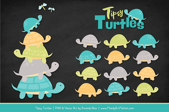 Land & Sea Turtle Stack Clipart in Illustrations - product preview 1