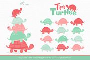 Mint & Coral Turtle Stack Clipart