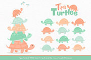Mint & Peach Turtle Stack Clipart