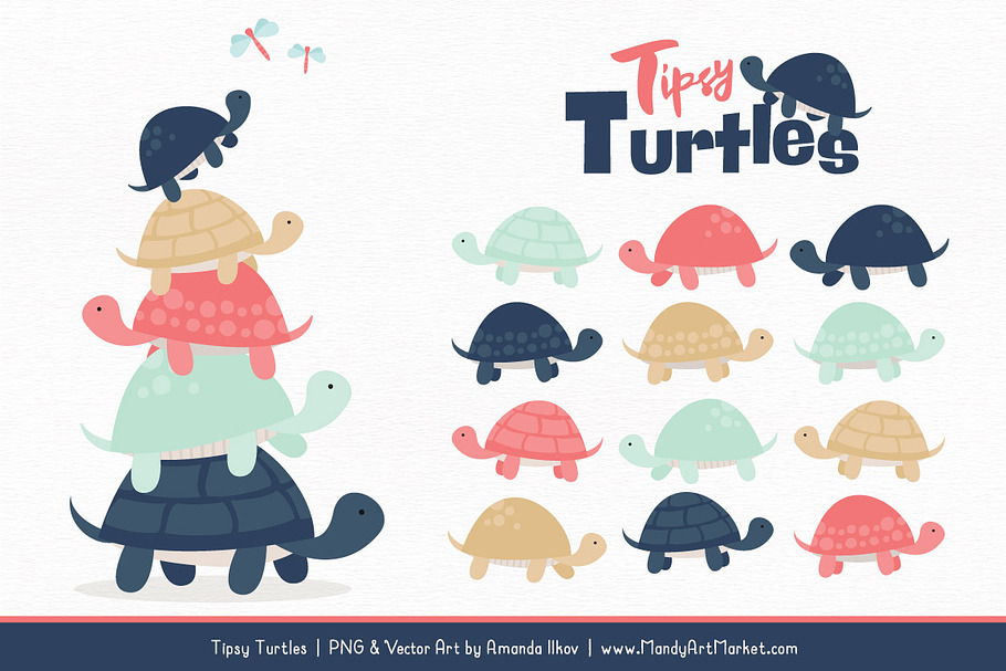 Modern Chic Turtle Stack Clipart in Illustrations - product preview 8