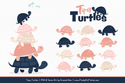 Navy & Blush Turtle Stack Clipart