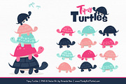 Navy & Hot Pink Turtle Stack Clipart