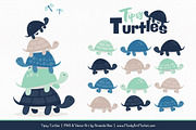 Navy & Mint Turtle Stack Clipart
