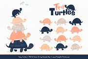 Navy & Peach Turtle Stack Clipart