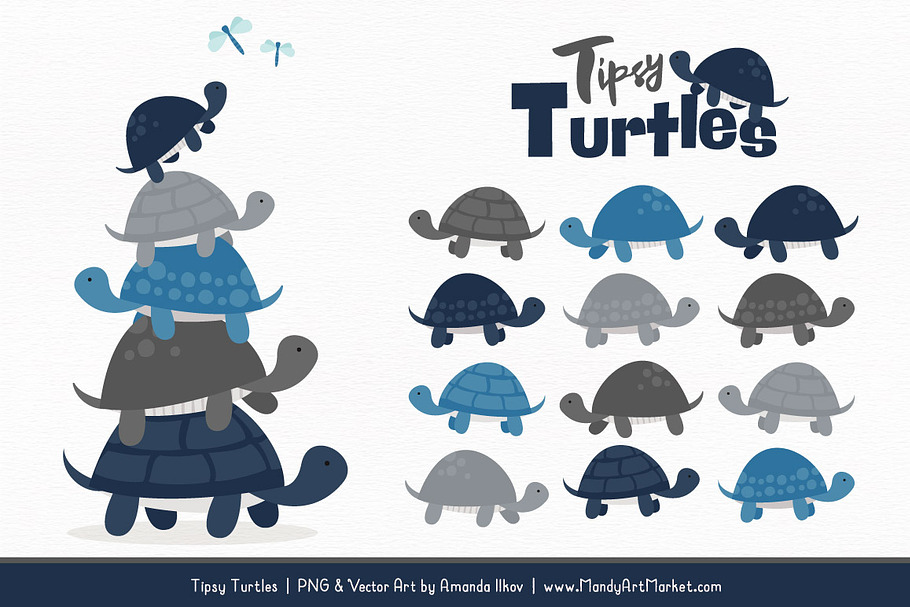 Navy & Pewter Turtle Stack Clipart in Illustrations - product preview 8