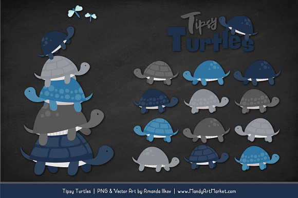 Navy & Pewter Turtle Stack Clipart in Illustrations - product preview 1
