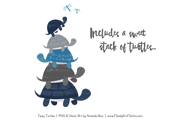 Navy & Pewter Turtle Stack Clipart in Illustrations - product preview 2
