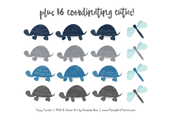 Navy & Pewter Turtle Stack Clipart in Illustrations - product preview 3