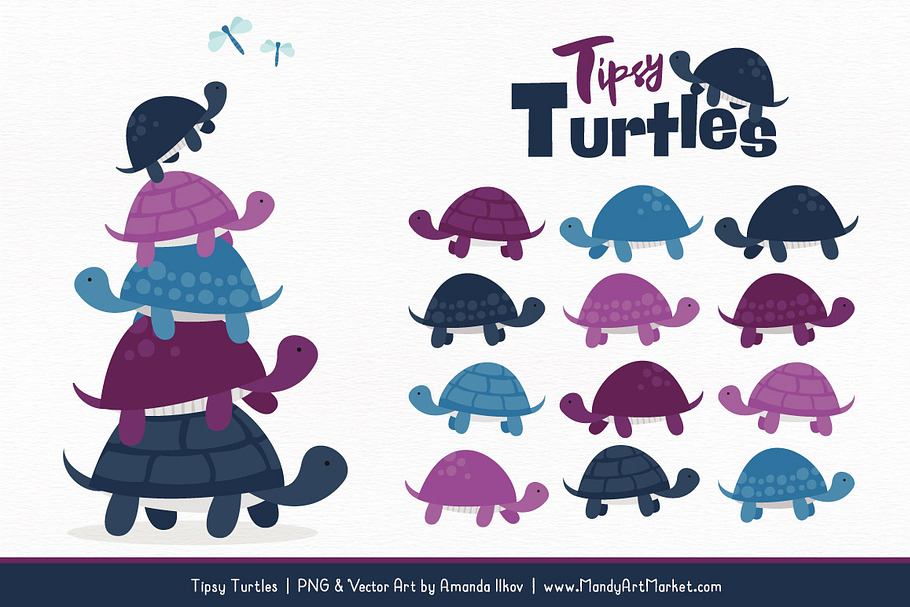Navy & Plum Turtle Stack Clipart in Illustrations - product preview 8