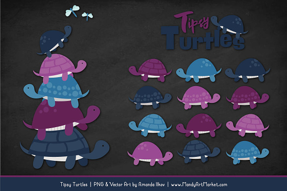 Navy & Plum Turtle Stack Clipart in Illustrations - product preview 1