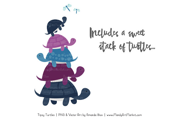 Navy & Plum Turtle Stack Clipart in Illustrations - product preview 2