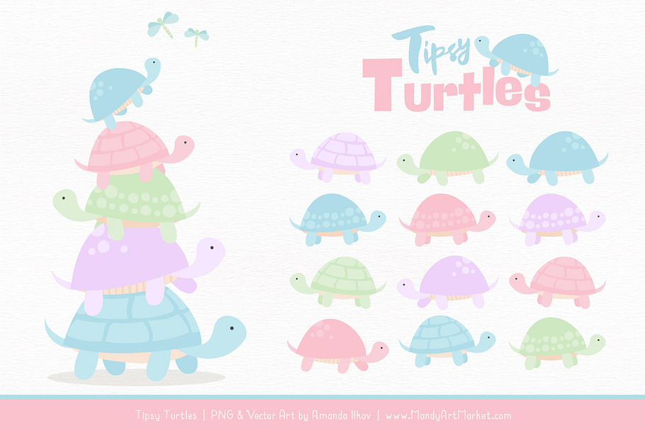 Pastel Turtle Stack Clipart in Illustrations - product preview 8