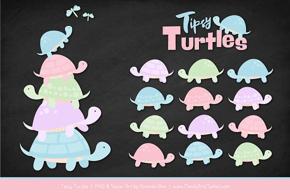 Pastel Turtle Stack Clipart in Illustrations - product preview 1