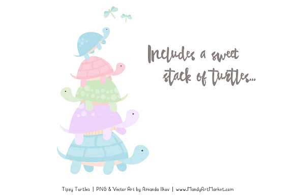 Pastel Turtle Stack Clipart in Illustrations - product preview 2